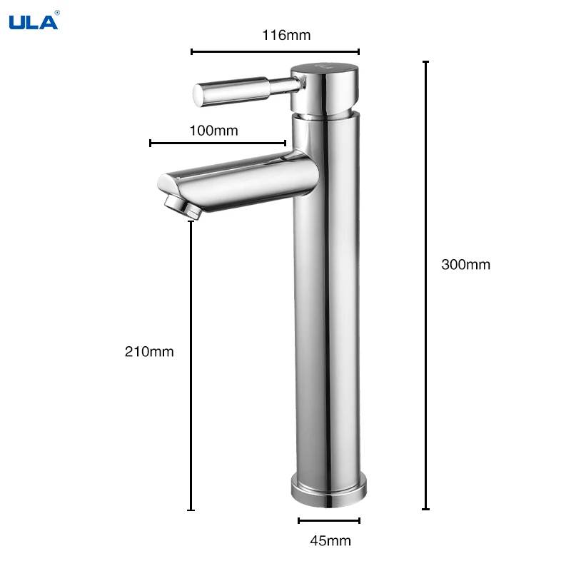 Смеситель для ванной комнаты ULA кран горячей и холодной воды из нержавеющей стали