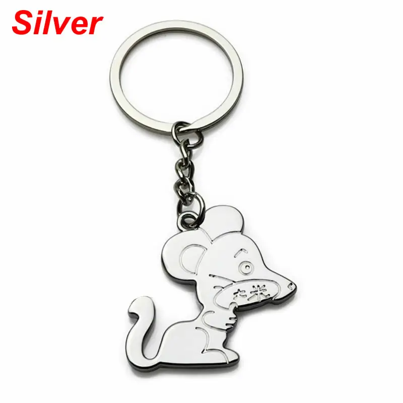 Silver Крыса год благоприятный брелок милый мультфильм мышь кольцо в форме ключа мешок украшения кулон подарок на год высокое качество и совершенно - Цвет: Silver