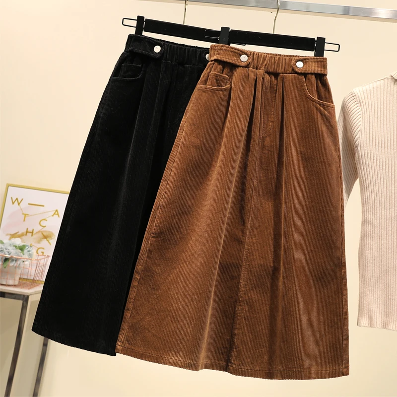

Plus Size Women Corduroy Skirt Autumn Winter Vintage Harajuku Loose A-line Female Long Skirt High Waist Lady Faldas 4xl