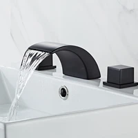 black bathroom sink faucet 3 hole basin waterfall faucet hot and cold water bathtub split washbasin mixer taps three piece set