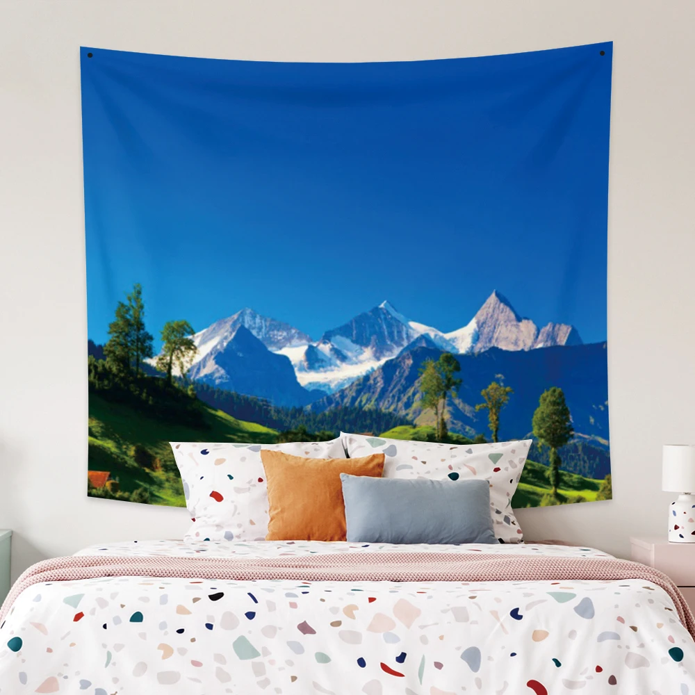

Laeacco Fashion Tapestry Mountain Lake Side Forest Grassland Landscape Wall Hangings Home Living Room Bedside Decor Polyester