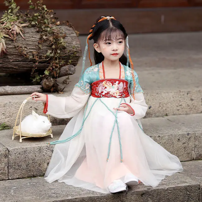 

Children's Hanfu girls' summer autumn embroidery improved dress gauze Ru skirt ancient princess skirt super fairy Chinese style