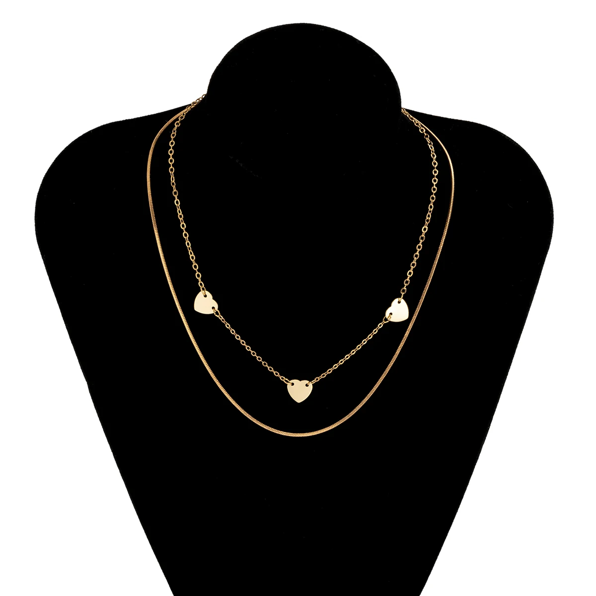 

IngeSight.Z 2Pcs/Set Multi Layered Simple Love Heart Choker Necklace for Women Copper Blade Snake Chain Collar Necklace Jewelry