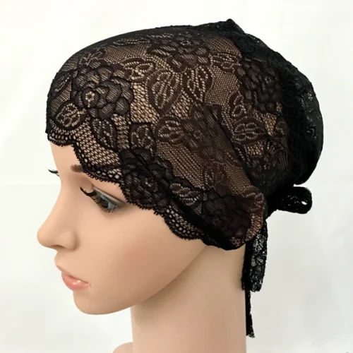 05 Black Flower Women Muslim Inner Cap Lace Head Wrap Cover Scarf Islamic Headwear Bonnet Hat Skullies Beanies Hair Loss Fashion - Цвет: 05 Black