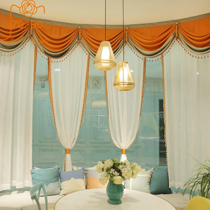 French Romantic White Window Screen Lace Stitching Curtains for Partition Decoration Living Room Bedroom Custom Impervious
