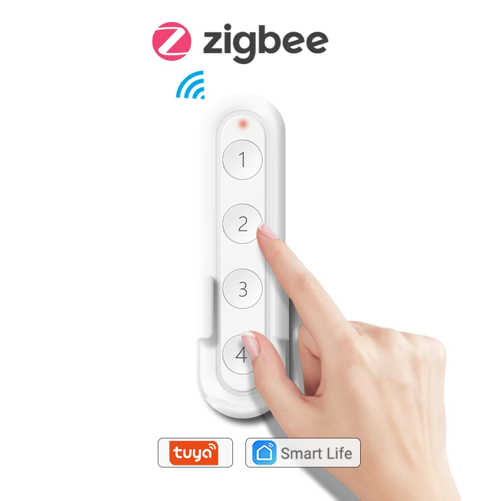 Беспроводной 4-Кнопочный выключатель дистанционного управления Tuya ZigBee работает