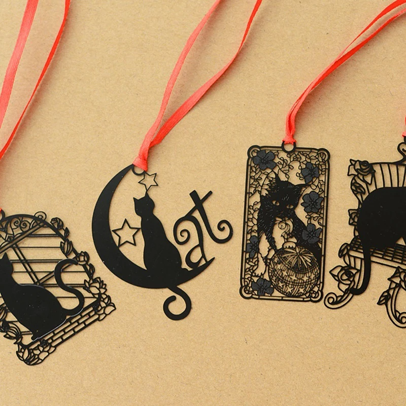 

2Pcs Cute Black Cat Metal Hollow Bookmark Holder Paper Marker Stationery Supplie