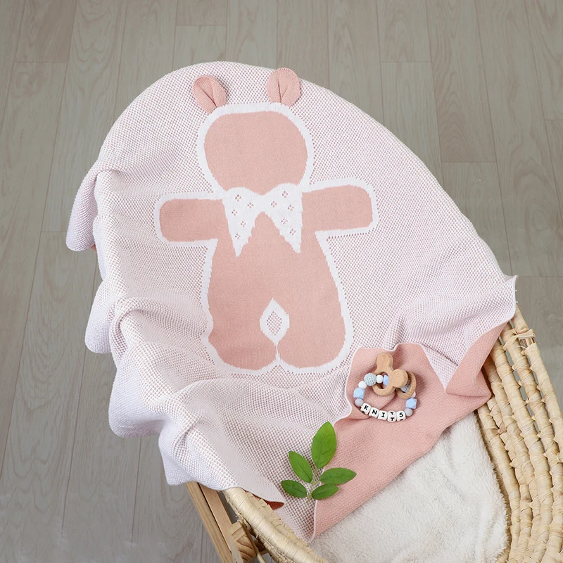 

Baby Blanket Cute Bear Toddler Infant Bedding Quilt For Bed Super Soft Newborn Stroller Wrap Swaddle 100%Cotton Knitted 100*80CM