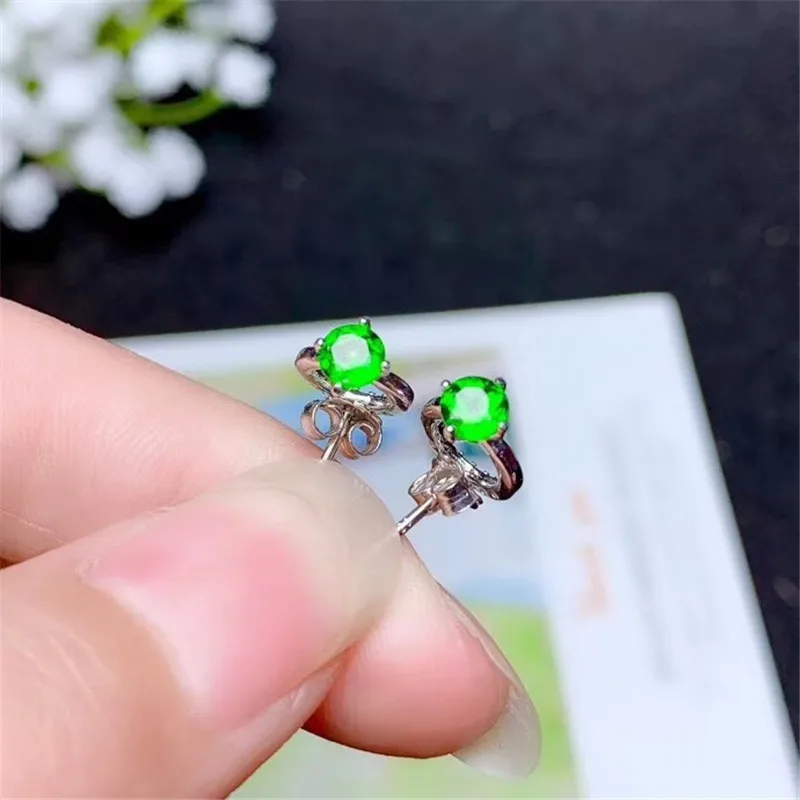

Elegant Silver Earrings for party natural VVS chrome diopside earrings fashion 925 silver diopside jewelry for wedding