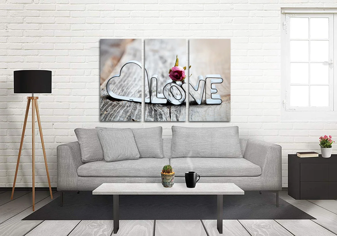 

3 Panels Home Decor Poster Love Heart Flower Canvas Wall Art Painting Modern Style Living Room Decoration Wall Decor Picture