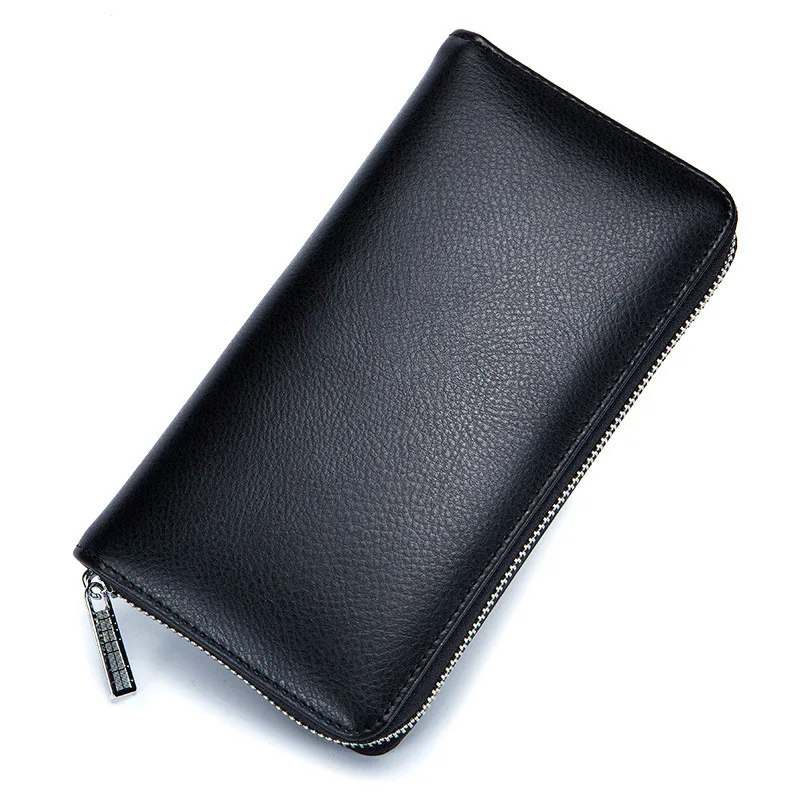 

Genuine Leather Textured Long Wallet Large Capacity Male And Female Passport Bag RFID Vintage Bag Business Credit Card Holder