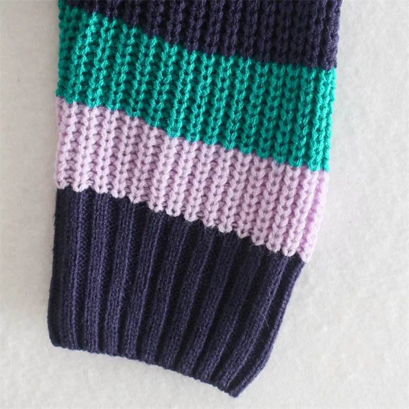 

PUWD Vintage Women Causal Colorful Patchwork Sweaters 2021 Summer Fashion Ladies Chic Loose Knitwear Sweet Girls Knitted Tops