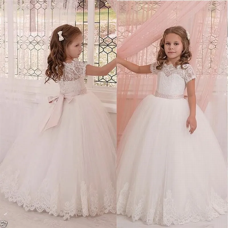 Formal Princess Gown Girls Flower Girl Dresses for Wedding Party Dress Kid Children Clothing Pink Sash Bridesmaid Birthday Dress