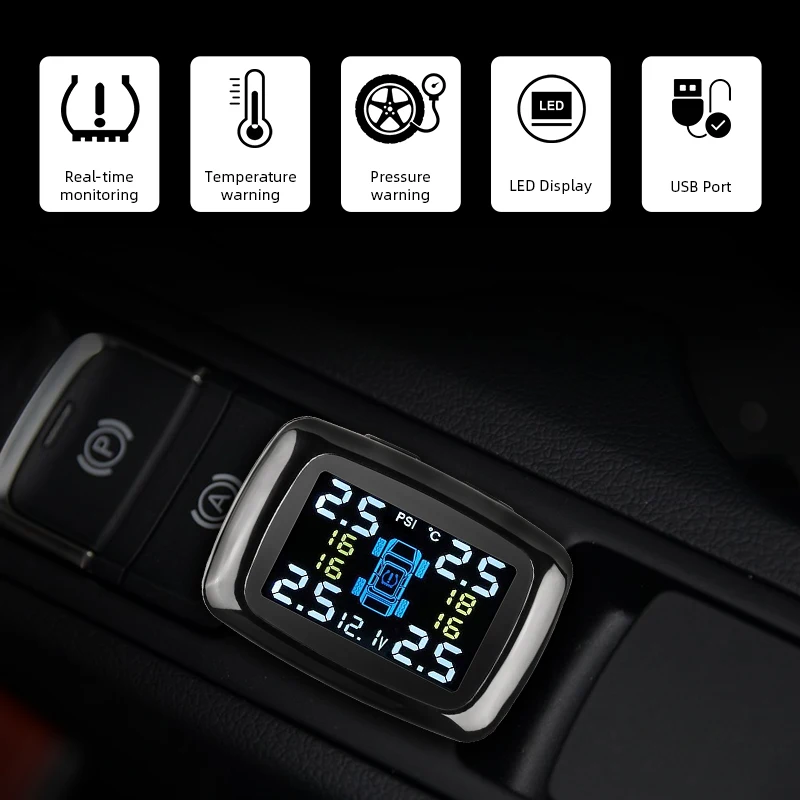 JMCQ TPMS Cigarette lighter Tire Pressure Alarm Monitor System Auto Security Warning Control Internal External sensors USB tpms |