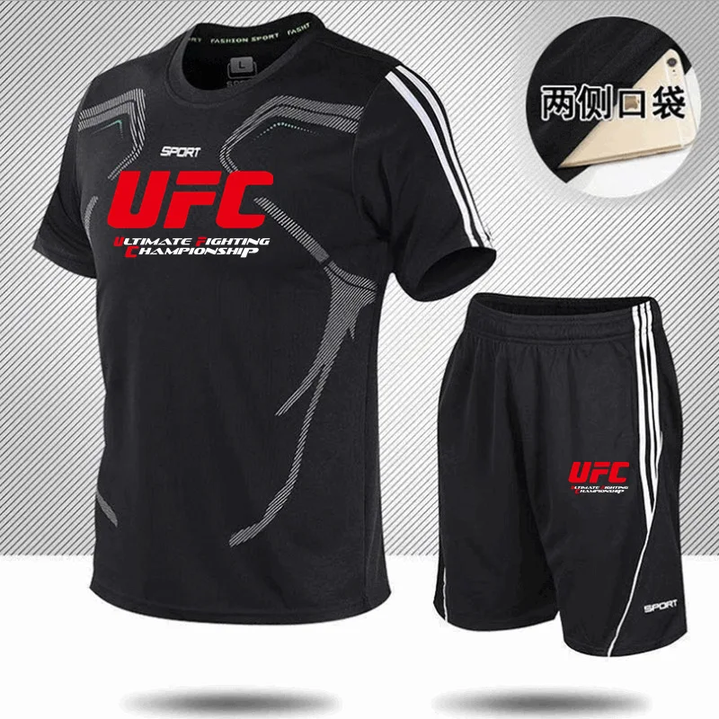 

2022Merk Zomer Mannen T-shirt Set 2 Stuks Mannen Sportkleding Pak Mma Boksen Sport Fitness Gedrukt Korte Mouw mannen Pak