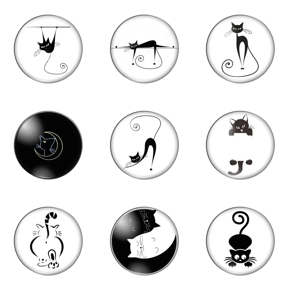 

Новинка, очаровательный черный мультяшный Кот, Круглый Кабошон для фото, демонстрационная фурнитура с плоской спинкой, аксессуары ручной р...