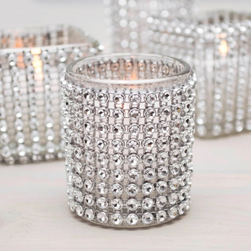 

1 Roll 1/24 Rows Gold Silver Crystal Diamond Mesh Rhinestone Ribbon Wrap Crystal Tulle For Party Home Birthday Wedding DIY Decor