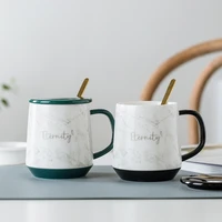 europe mug nordic coffee cup with lid marbled ceramic water cup large capacity breakfast milk tea juice spoon drinkware