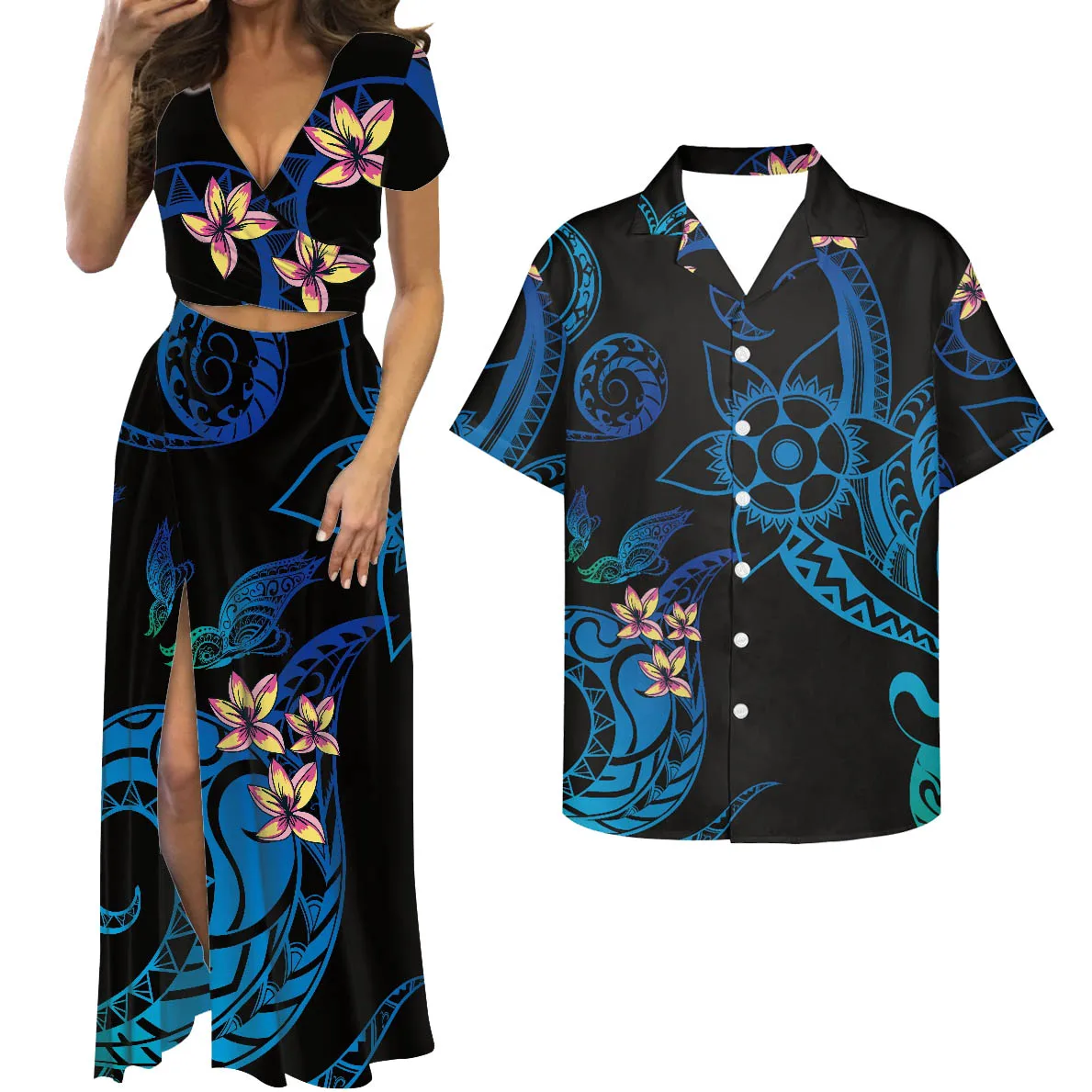 HYCOOL принт гибискуса Гавайская Длинная зеленая юбка с разрезом полинезийская