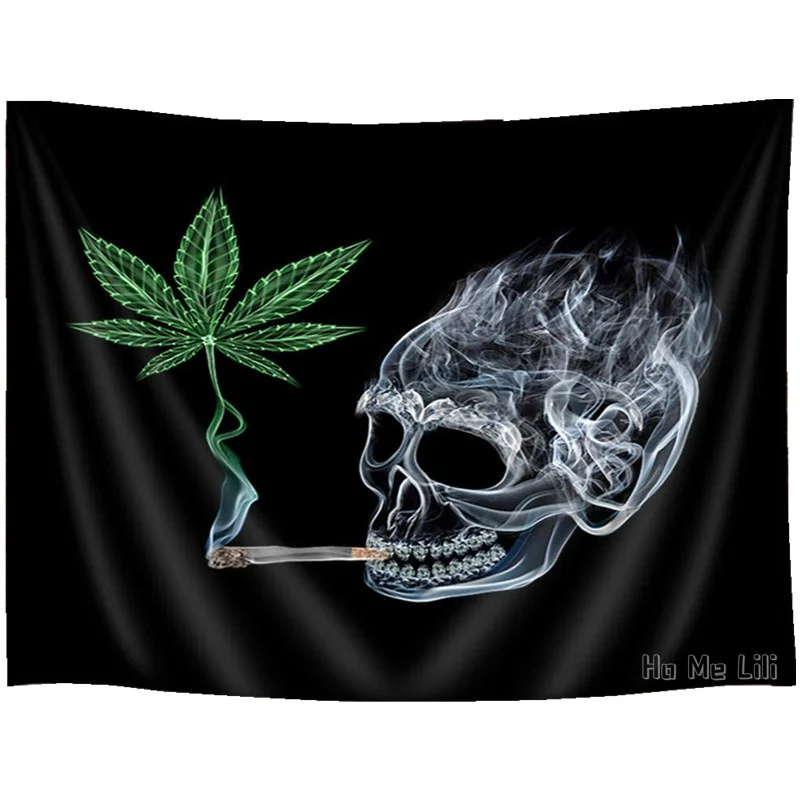 

Psychedelic Weed Hippie Boho Leaves Smoking Skull With Green By Ho Me Lili Tapestry For Dorm Decor Living Room