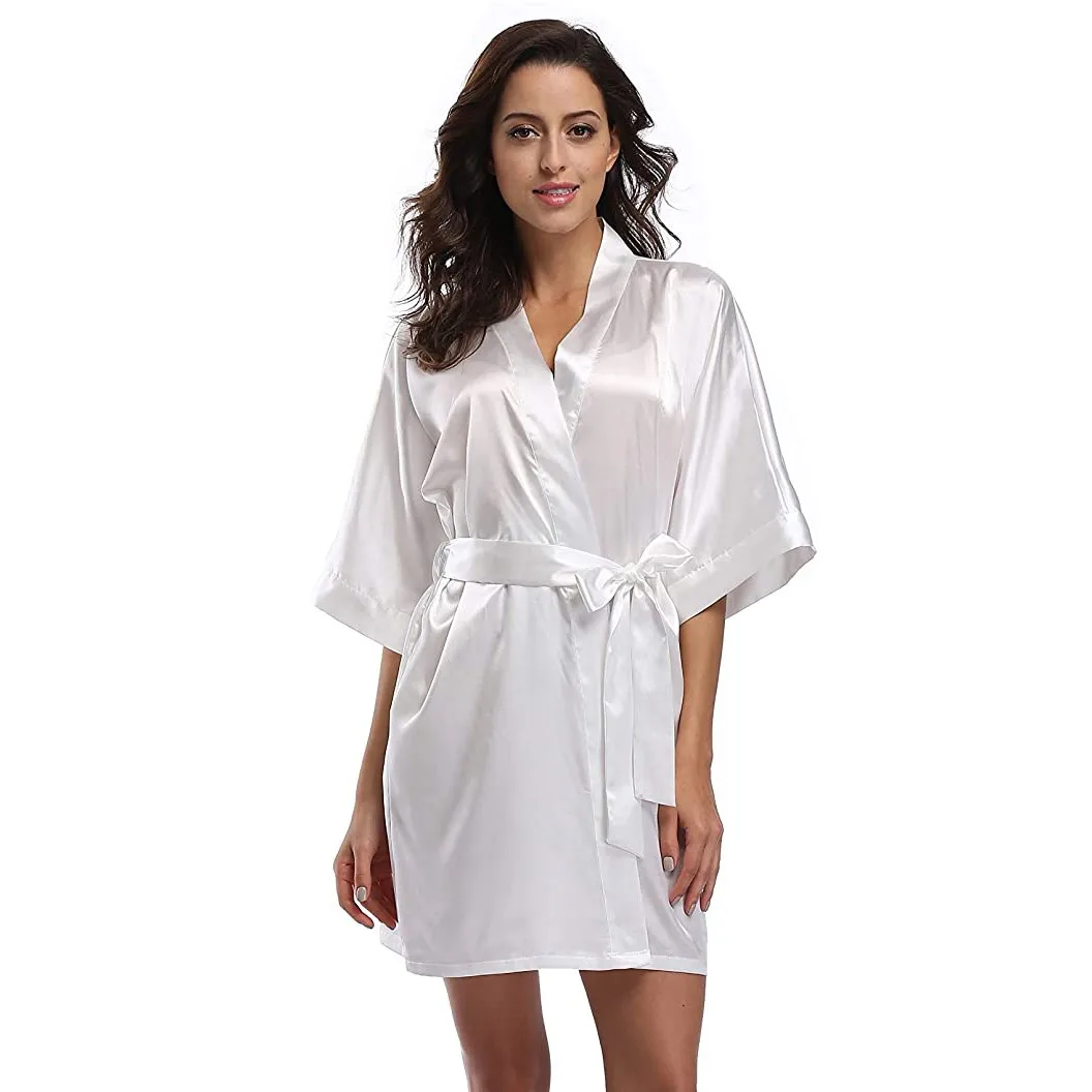 

Women Kimono Bathrobe Gown Satin Sleepwear Nightgown Solid Bride Bridesmaid Wedding Robe Silky Oversize 3XL Intimate Lingerie