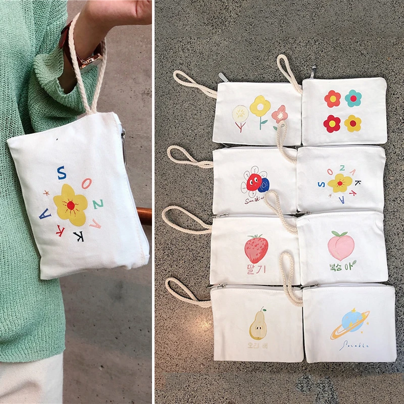 

Women Mini Canvas Coin Purse Cute Print Girls Small Coin Pouch Cards Wallet Japan Style Female Square Mobile Phone Bag Wrist Bag