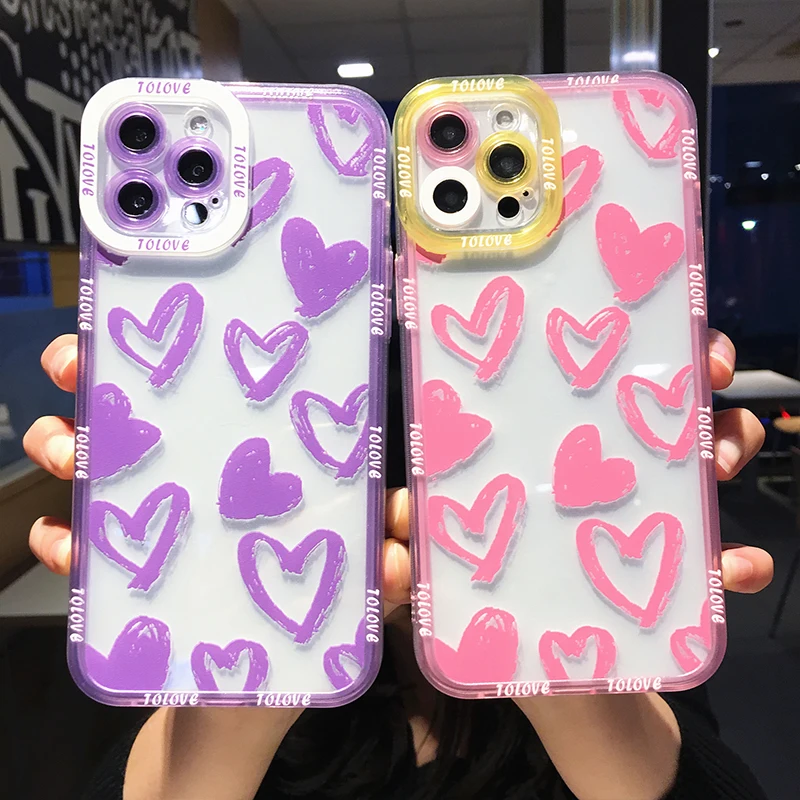 

Модный прозрачный чехол для телефона с граффити и сердечками для iPhone 13 Pro Max 12 11 X XS XR 7 8 Plus SE, прозрачный мягкий противоударный чехол