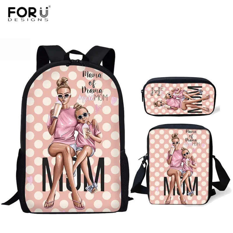 FORUDESIGNS/школьные сумки для супер мамы Harajuku Kawaii рюкзак для детей девочек Повседневный 3 шт. школьные сумки ортопедический рюкзак Mochilas - Цвет: HMA175CEK