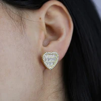 hip hop micro pave round heart white zircon stud earrings for men women rock style gold silver color bling bling fashion earring