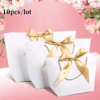 10pcspack favor bow ribbon gift bag recyclable diy paper bags for clothes wedding birthday party with handles celebration decor