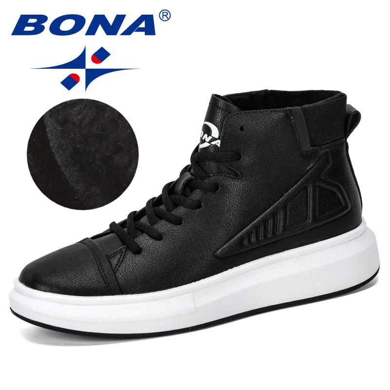 BONA/ Новые популярные мужские вулканизированные туфли мужские высокие короткие плюшевые модные кроссовки на шнуровке уличная однотонная мужская обувь