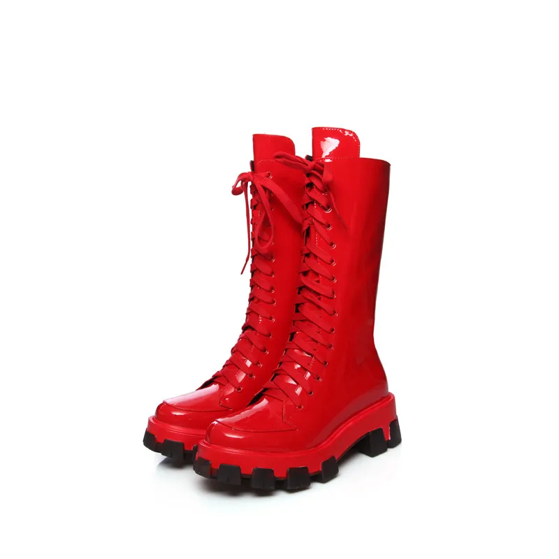 Женские сапоги из натуральной кожи MORAZORA черные до середины икры на платформе и