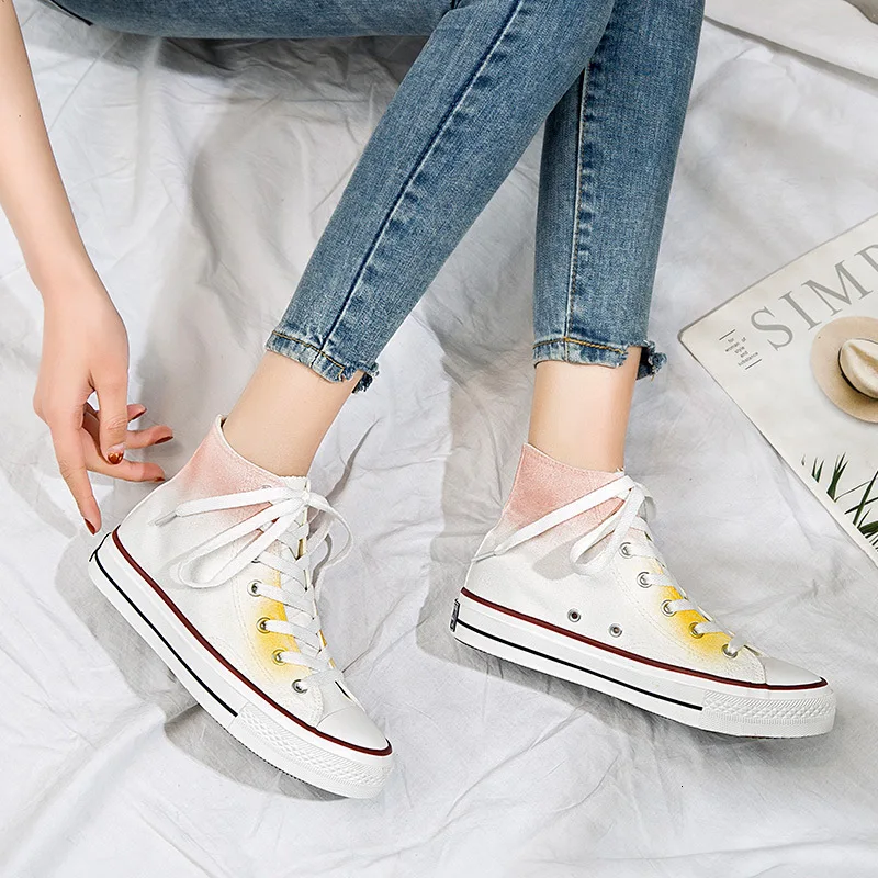 Сезон 2019 г. женская обувь на нескользящей подошве градиентного цвета Высокая