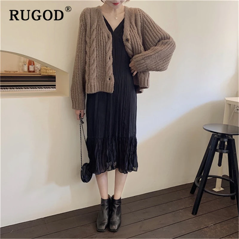 RUGOD Vintage solid knitted cardigan sweater women Elegant single-breasted twisted auturm winter clothes 2019casual coat |