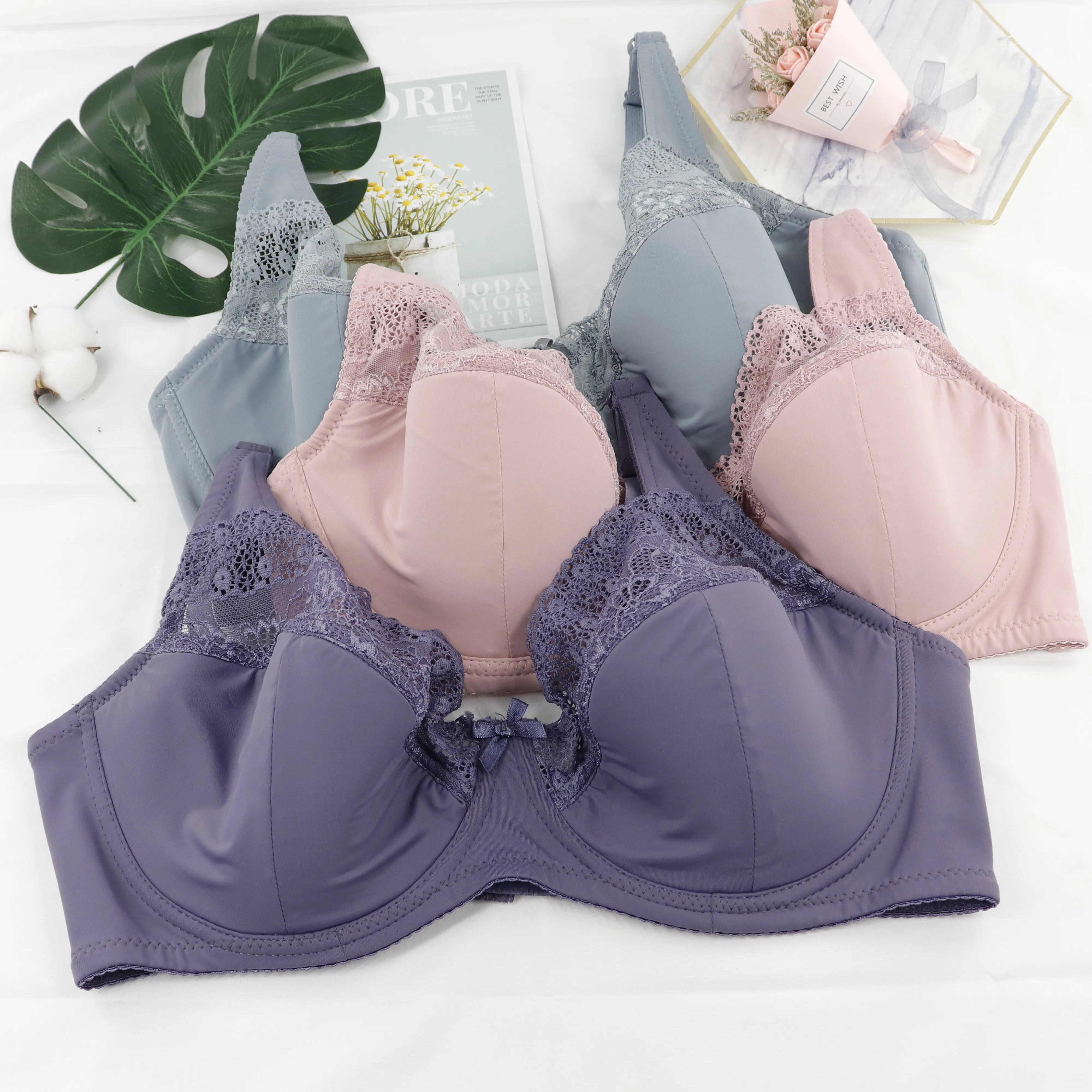 

Beauwear Women Simple Solid Brassiere Big Size Thin Anti-Sagging Gather Bra Full Cup Comfortable Elastic Bras Female Light Soft