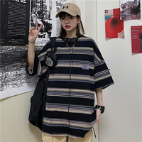 korean high street rainbow stripe short sleeved t shirt women cotton top gothic 90s tee grunge clothes japanese streetwear y2k