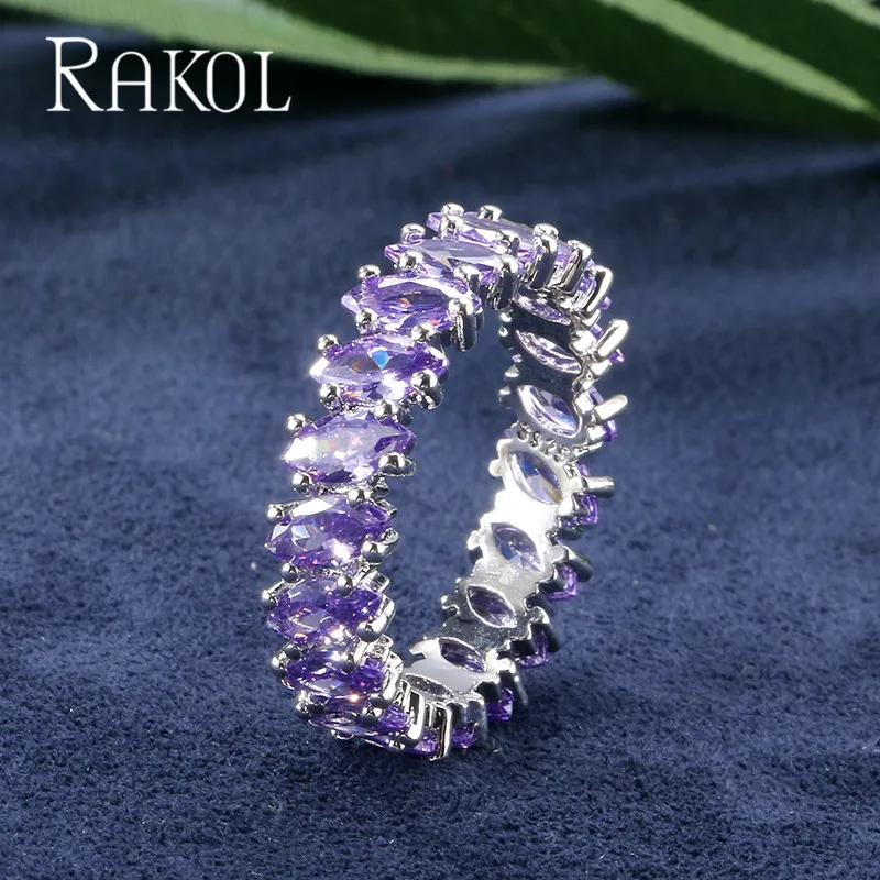 RAKOL Новое 3 вида цветов модное высококачественное свадебное кольцо с кубическим