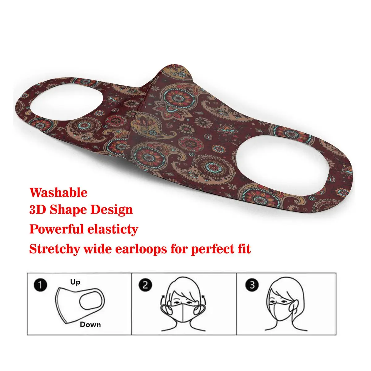

Washable Earloop Mask 3D Paisley Retro South Africa Decorative Patten Cycling Anti Dust Mouth Face Care Respirator for Summer
