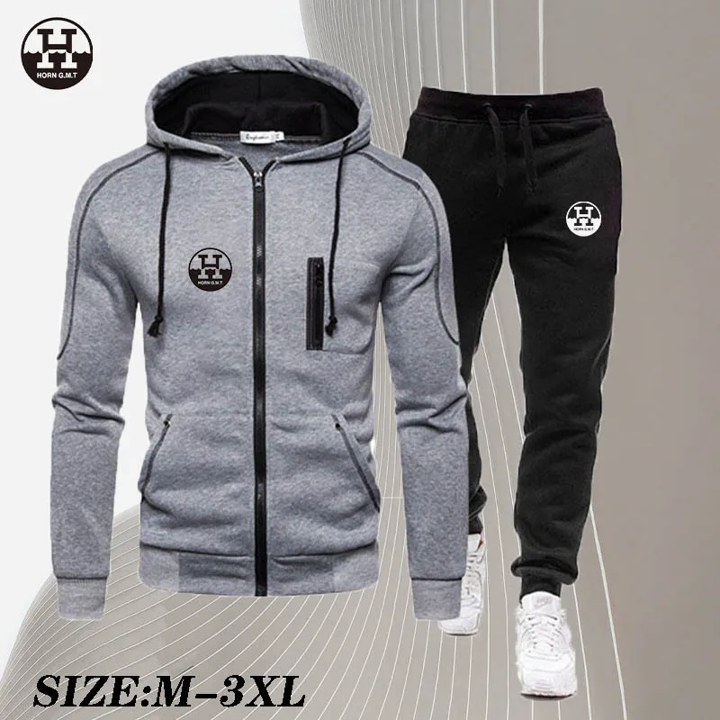 

Мужской свободный шерстяной Теплый уличный костюм с капюшоном, модная осенне-зимняя куртка на вертикальной молнии и повседневные брюки