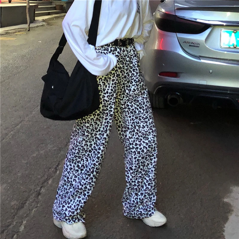 

Zoulv High Waist Wide Leg Cotton Straight Pants Vintage Leopard Trousers Female Harajuku Streetwear Fashion Loose Casual Pants