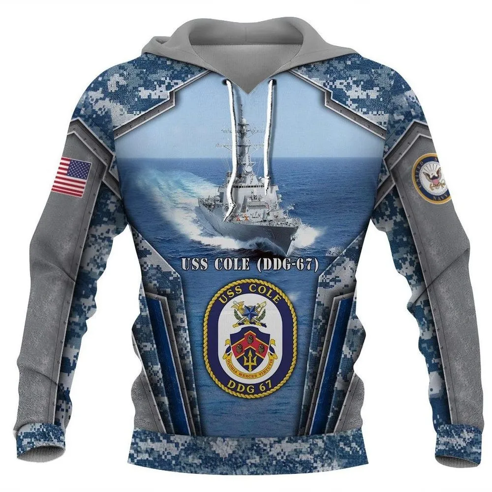 

CLOOCL Navy Camo Hoodie 3D Graphics USS Cole DDG 67 Pullovers Splicing Camouflage Hoodies Casual Men Clothing