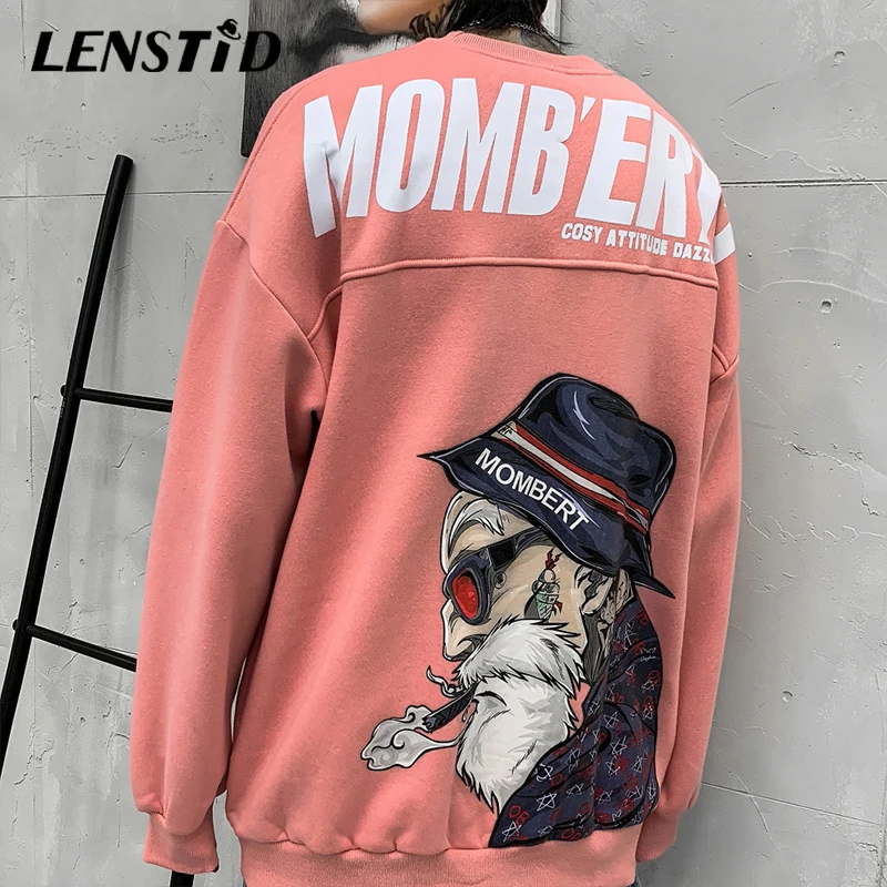 Зимние флисовые мужские пуловеры LENSTID 2019 в стиле хип-хоп с мультяшным рисунком