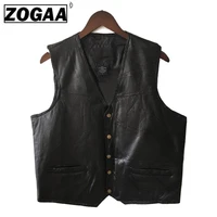 zogaa mens waistcoat black biker vest genuine leather motorcycle rock sleeveless jacket male autumn plus size clothing 4xl men