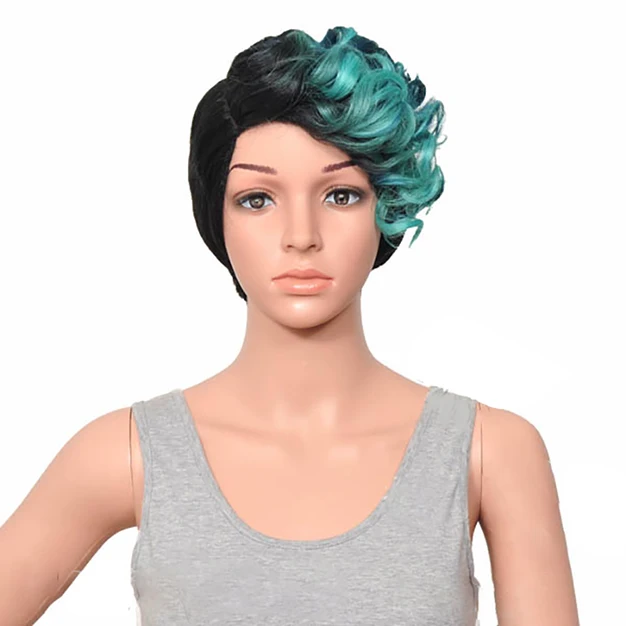 HAIRJOY женский специальный смешанный цвет боковая часть короткий кудрявый синтетический парик для волос - Цвет: blue