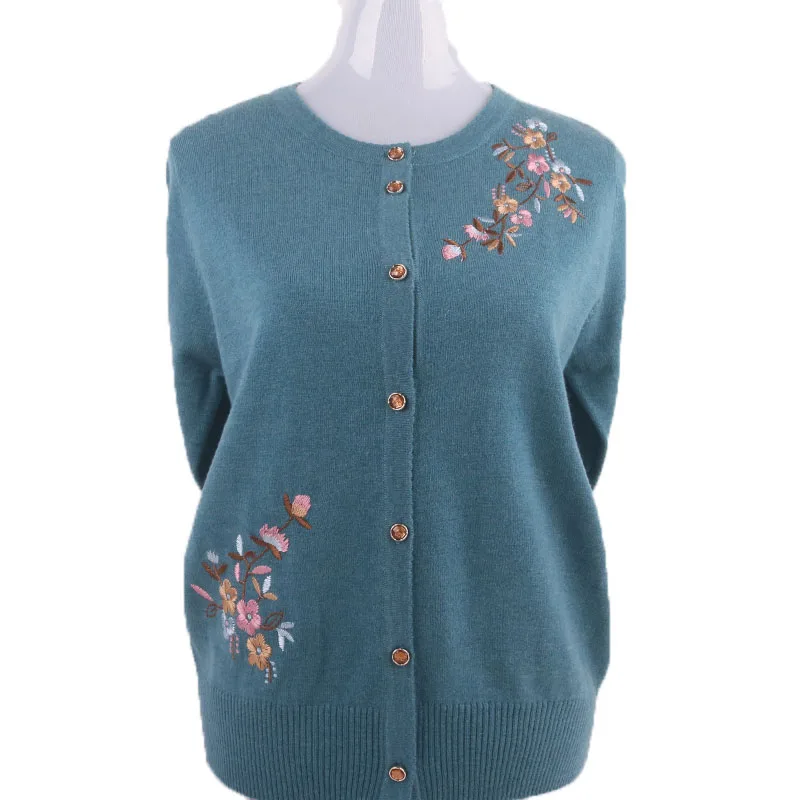 

Fashion Women Wool Sweater Middle-aged and Elderly Women's Knitted Sweaters Spring and Autumn Embroidered Jacket Female Tops W12