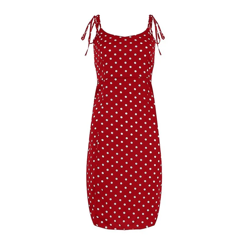 

Dresses 2020 Sundress Summer Women Causal Polka Dot Sleeveless High Pleated elastic waist V-Neck Beach Dress Vestidos De Verano
