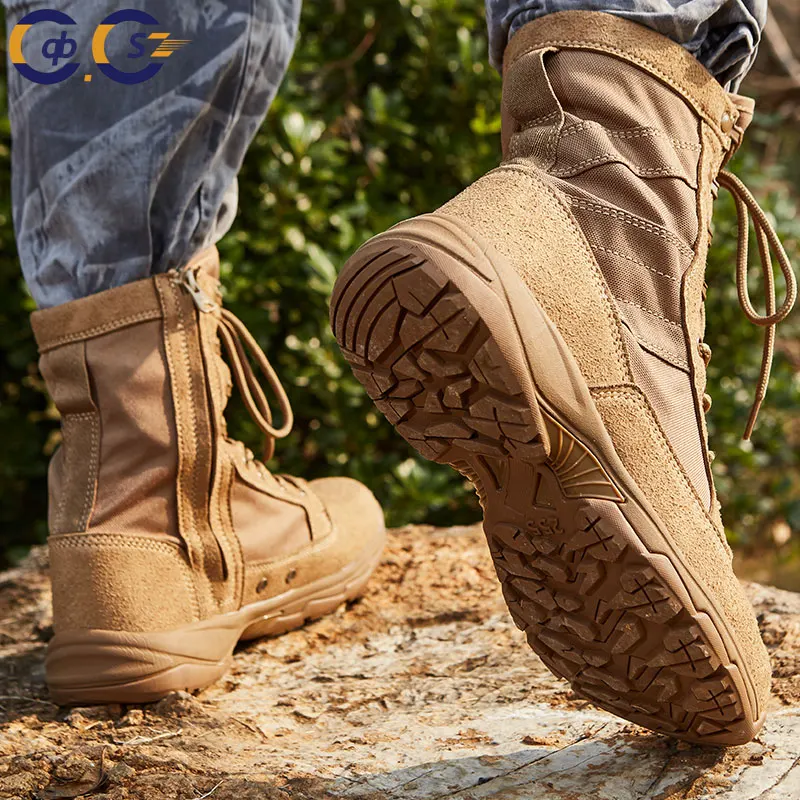 Spring outdoor combat boots sand-colored special forces fan high top breathable tactical training land training hiking boots men