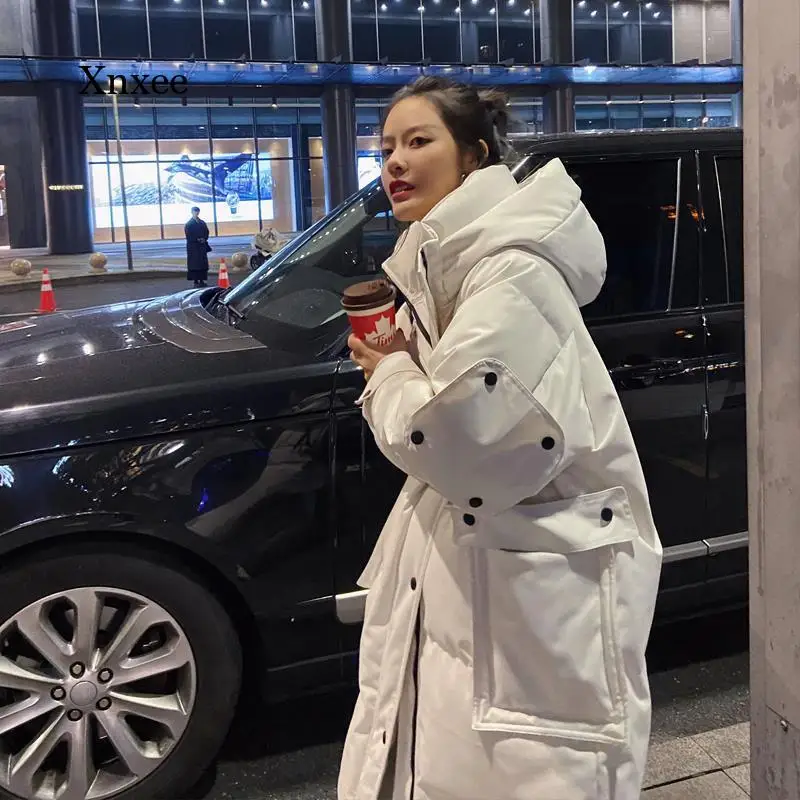 

Пуховики женские из хлопка, новинка 2021, женские толстые длинные теплые парки с капюшоном, Женская однотонная Свободная верхняя одежда с длинным рукавом