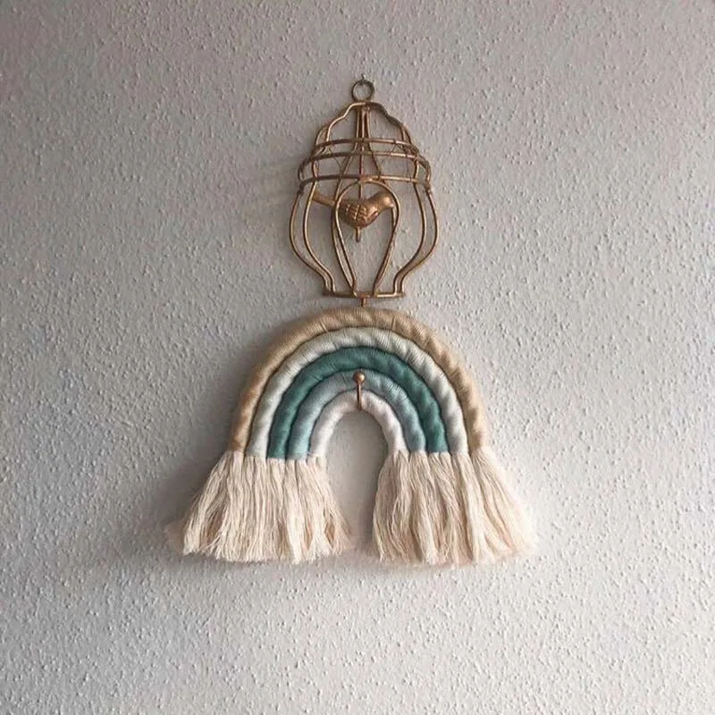 Скандинавский Радужный орнамент ручной работы декор в стиле бохо с кисточками