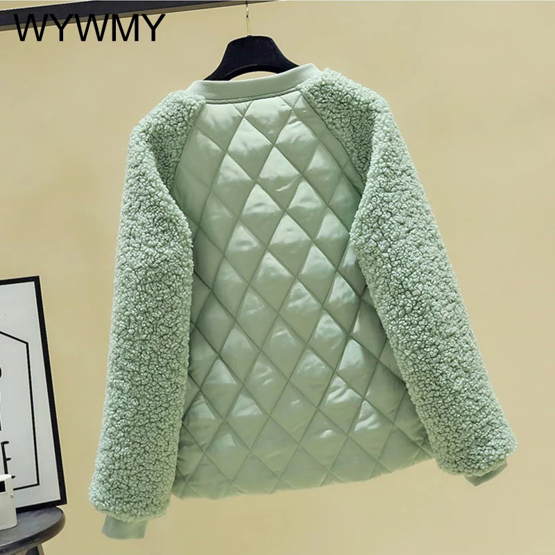 Winter Womens Jacket Lamb Wool Short Coat New Korean Loose Lambswool Splice Parka Female Cotton-padded Jackets And Coats Outwear